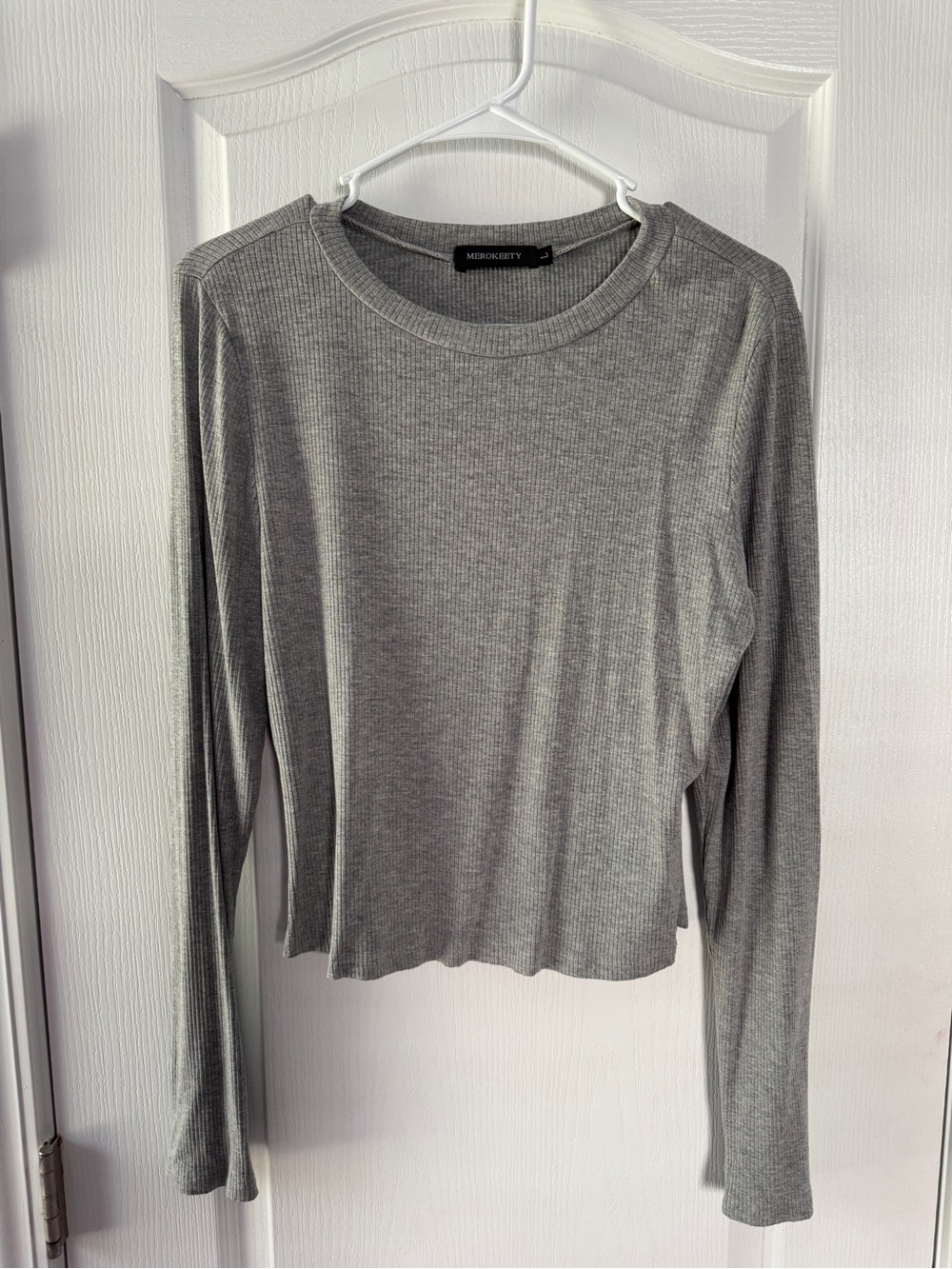 Madewell-Inspired Ribbed Long Sleeve Crew in Heather Gray
